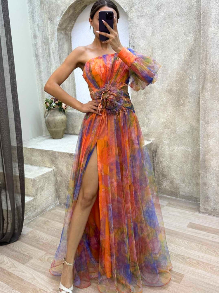 Kayla - Aszimmetrikus Virágos Ruha