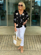 Teresa - Virágmintás Elegáns Blúz Gombokkal