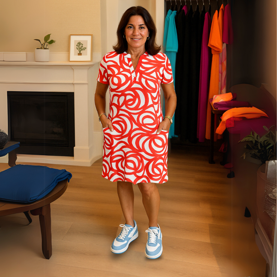 Monique - V kivágású nyomott ruha