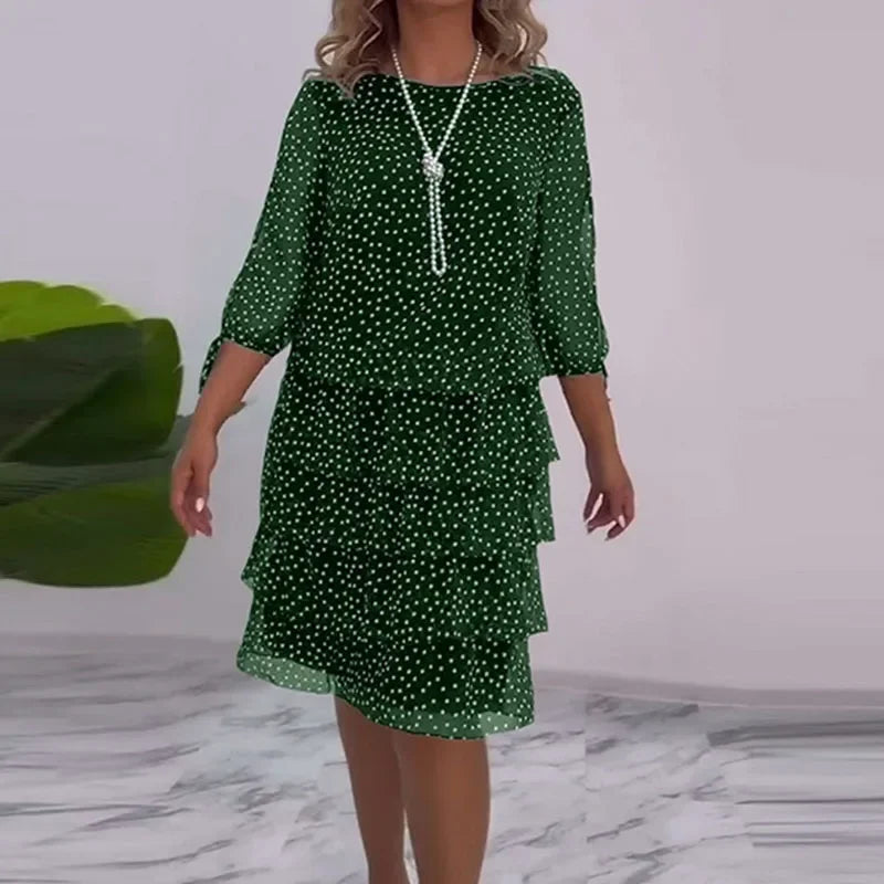 Ella - Elegáns Pöttyös Midi Ruha