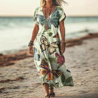 Isola - Hosszú Ruha Természetes Mintákkal és Légi Vágással