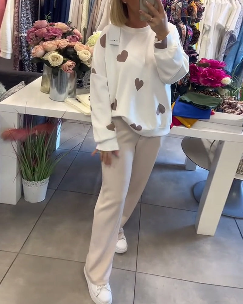 Mila - Kényelmes Szívmintás Pulóver