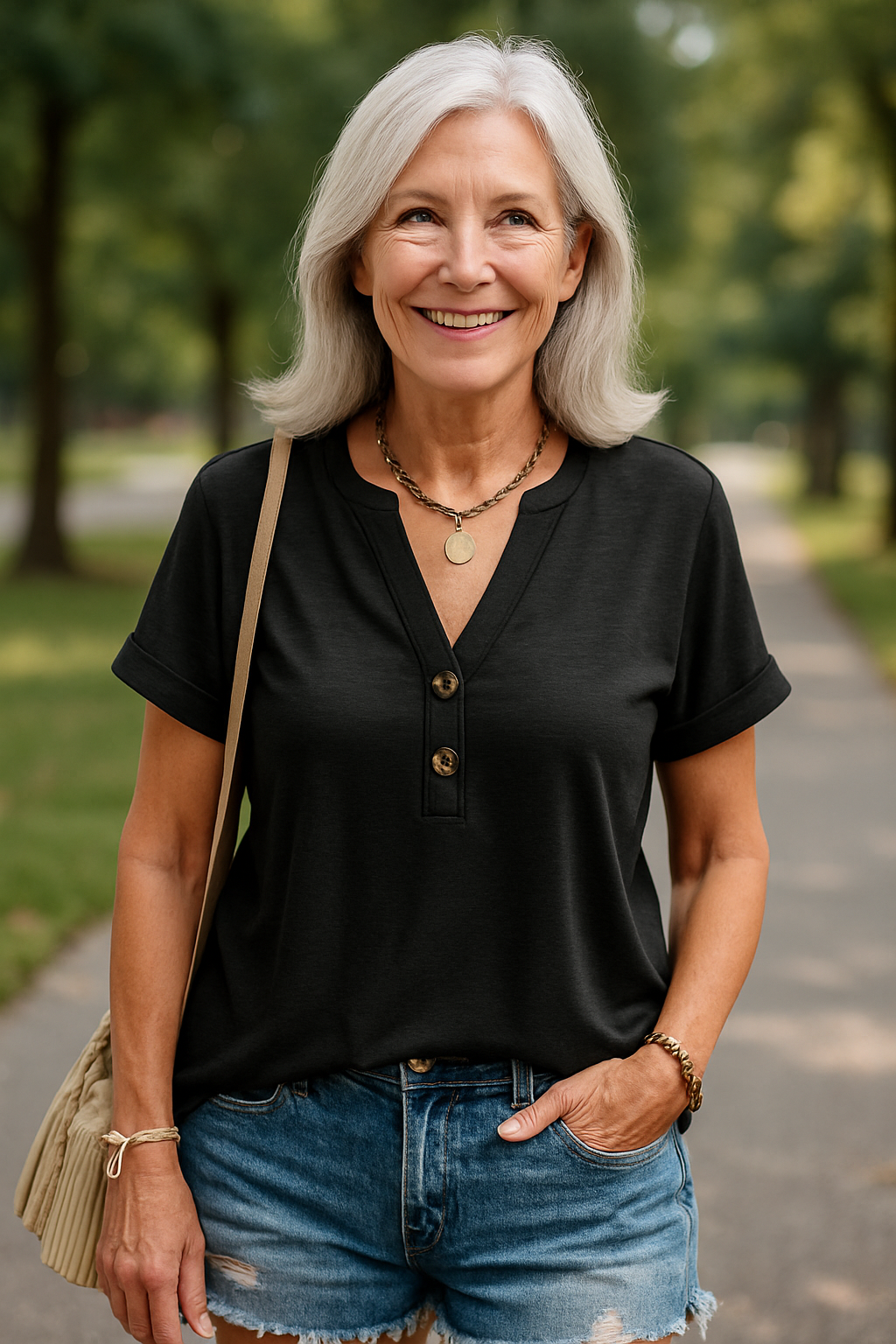 Merisa - V-kivágású és Rövid Ujjú Blúz