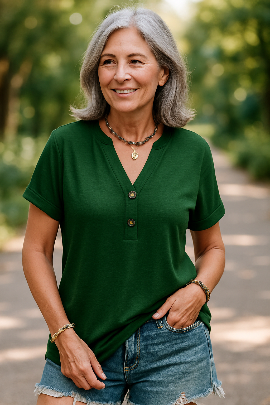 Merisa - V-kivágású és Rövid Ujjú Blúz