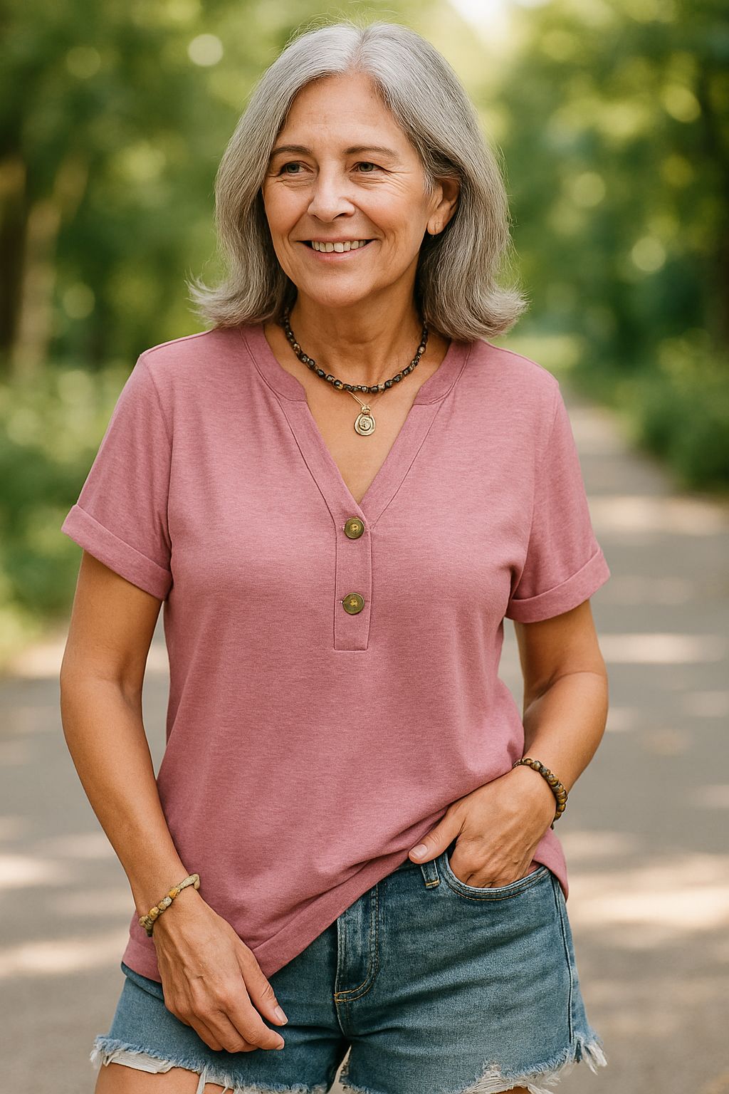 Merisa - V-kivágású és Rövid Ujjú Blúz