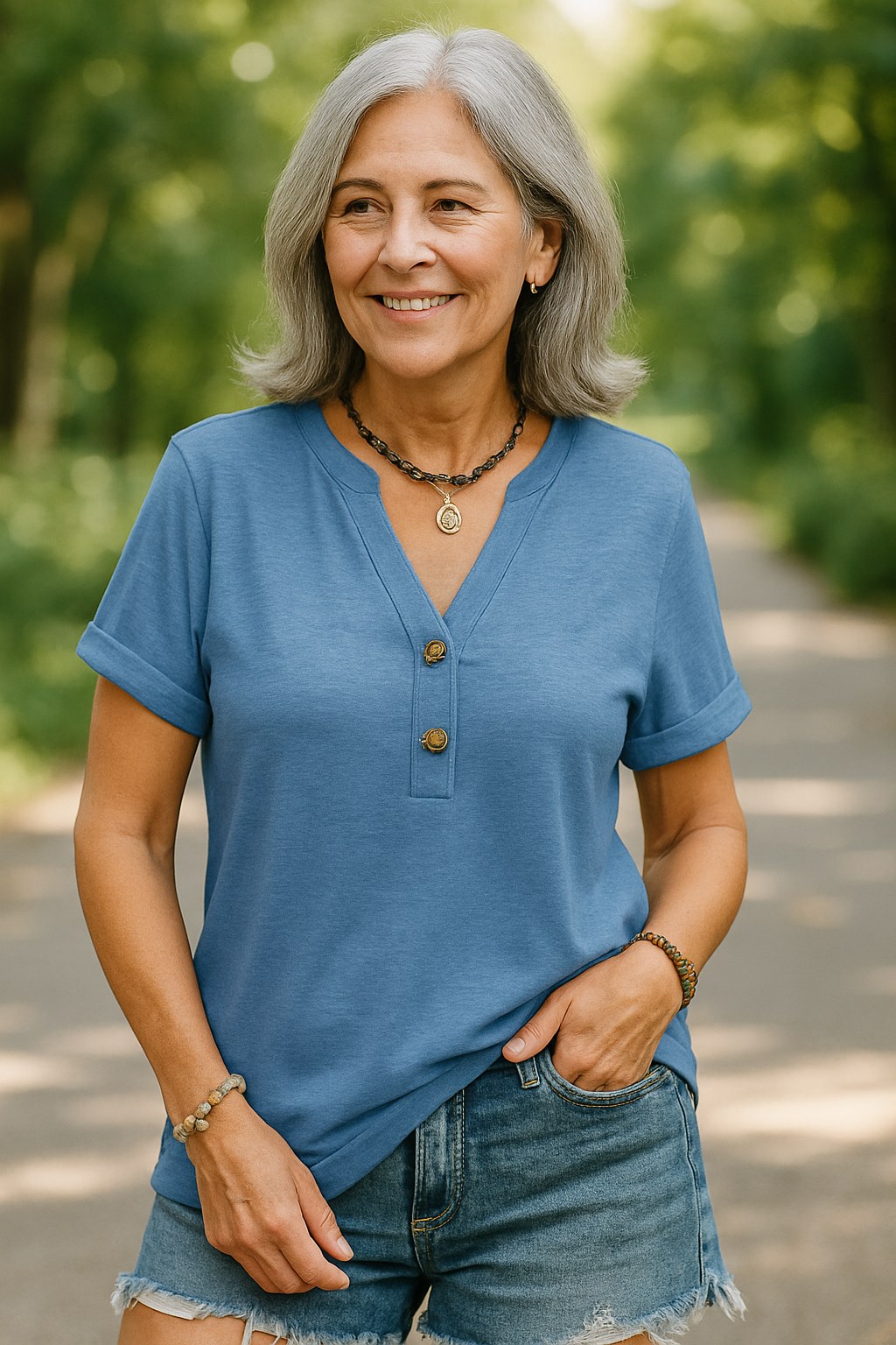 Merisa - V-kivágású és Rövid Ujjú Blúz