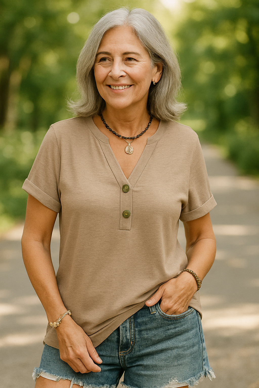 Merisa - V-kivágású és Rövid Ujjú Blúz