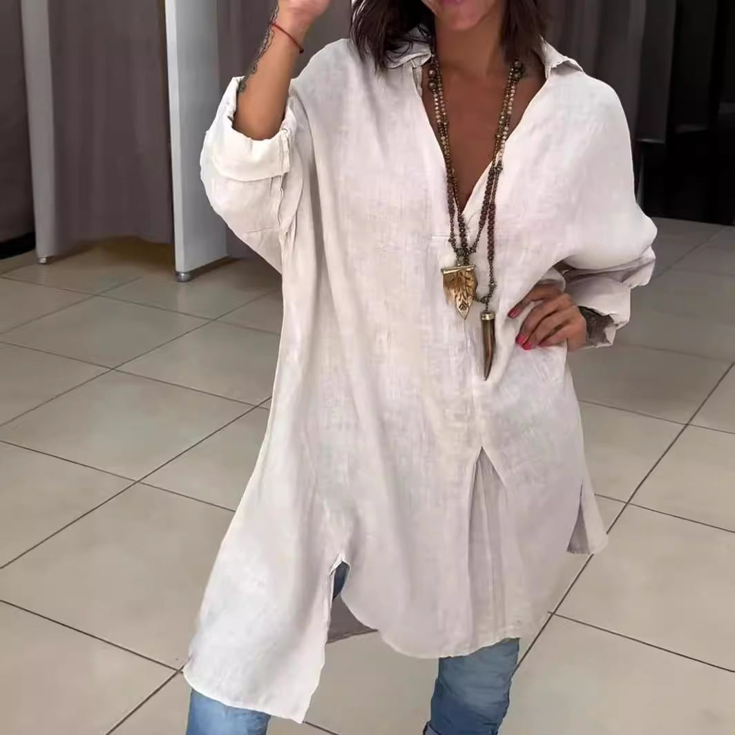 Melis - Nyári Póló Pamutból és Vászonból V-kivágással